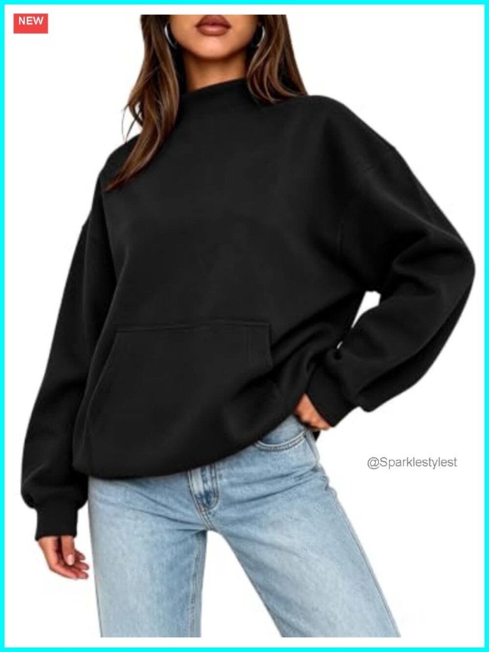 Oversized Mock Neck Sweatshirt Pullover with Kangaroo Pocket